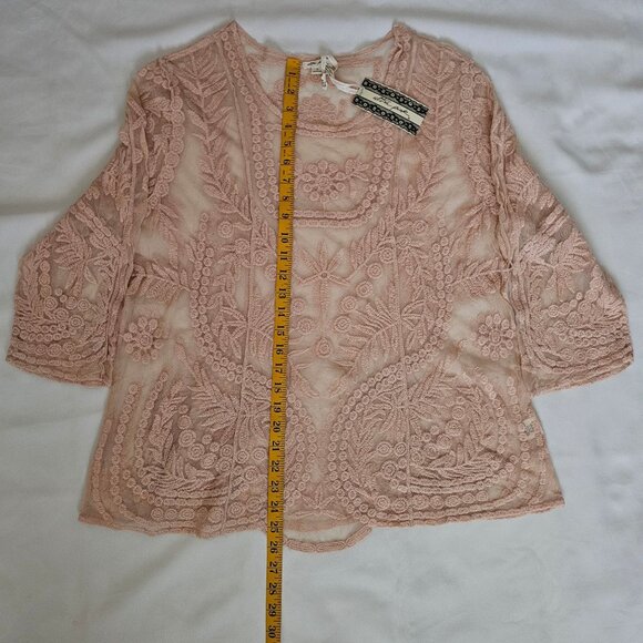 Ultra Pink Light Pink Lace Embroidered Floral 3/4 Sleeve Blouse Women's Size 1X - Picture 10 of 10